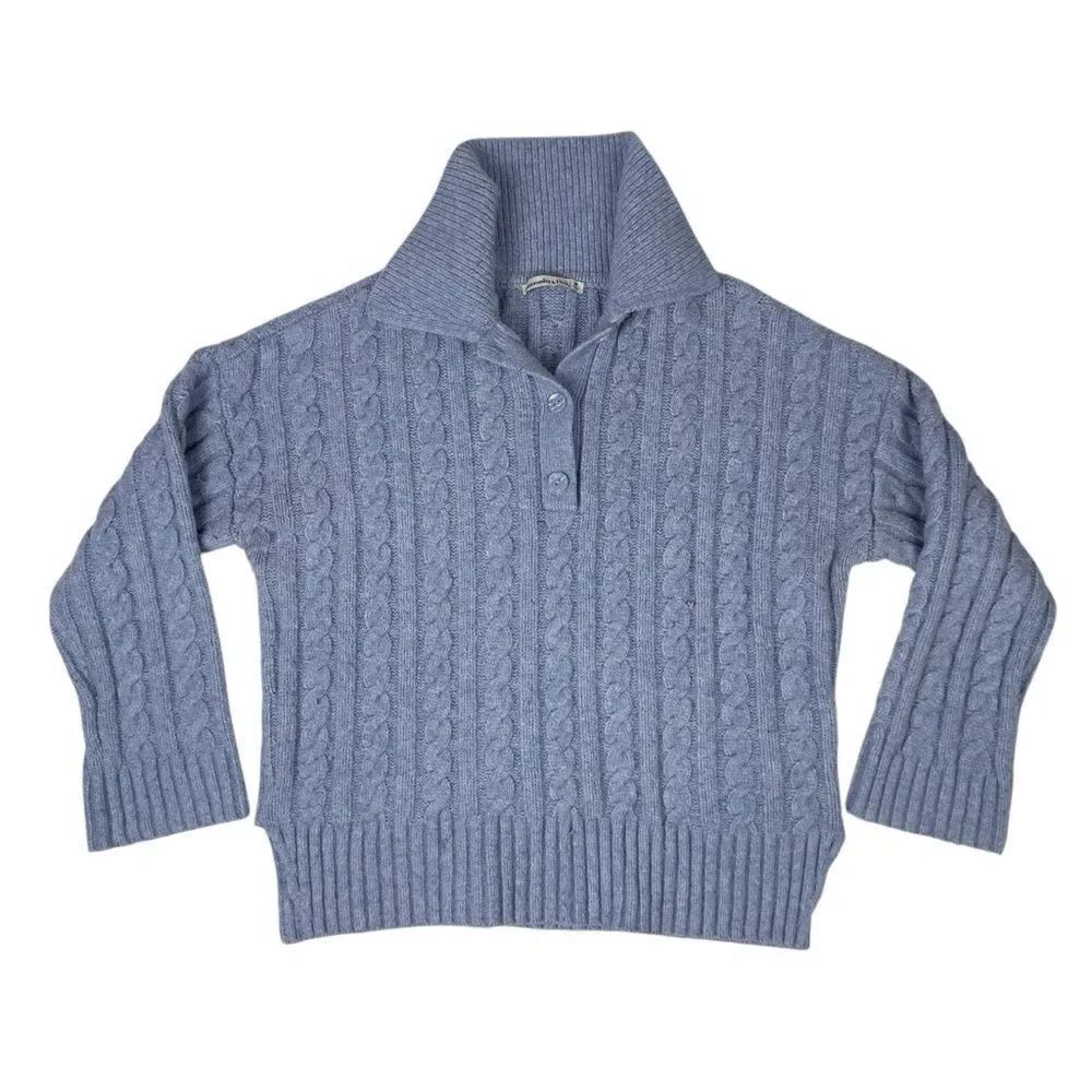 Abercrombie & Fitch Womens Medium Blue Cable Knit Sweater Collared Pullover